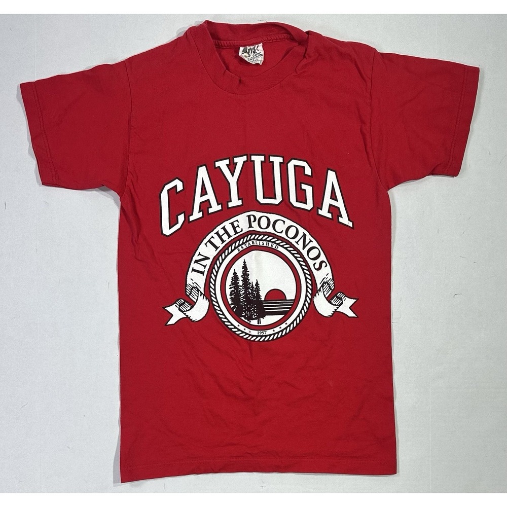 Vintage Cayuga in the Poconos T-Shirt Small Red USA Made 80s Camp Tee Cotton